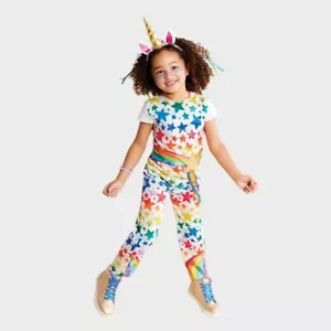 Toddler Rainbow Stars Unicorn Halloween Costume Jumpsuit Headpiece 2T-3T #1072 - Picture 1 of 7