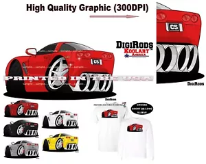 Chevrolet Chevy C5 Corvette Rückansicht DigiRods / Koolart Cartoon Auto T-Shirt - Bild 1 von 6
