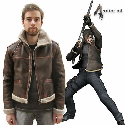 JJCOS Resident Evil 4 Leon Kennedy Jacket Coat Brown Cosplay Costume Halloween