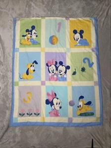 Vintage Disney Baby Blanket Mickey Minnie Pluto 123 Crib Comforter Quilt Ruffles - Picture 1 of 4