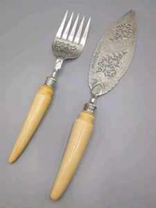 Edwardian Sterling Harry Atkin Sheffield Fisch Servier Set Geweih Griffe Floral - Bild 1 von 18