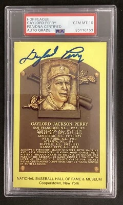 Gaylord Perry Signed Plaque Postcard Gold Yellow Giant Autograph PSA/DNA Mint 10 - Image 1 of 3