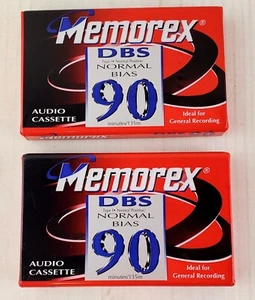 2 cintas de casete de audio en blanco Memorex DBS 90 minutos sesgo normal selladas nuevas - Imagen 1 de 2