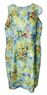 Cartise Sheath Dress US 12 CAN 14 Floral Impressionism Art Sleeveless Dopamine - Image 1 of 4