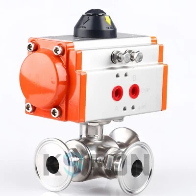 1-1/4'' L Type Tri Clamp Sanitary Pneumatic Ball Valve 3-Way Stainless Steel 316 - Image 1 of 4