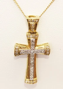 Lovely gold and rhodium 40 stone Diamond cross pendant and chain - Foto 1 di 6