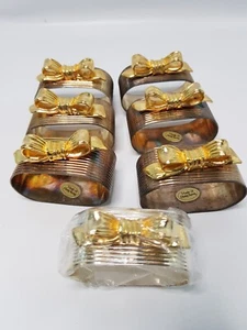 Vintage Regal Silver Plated Cuff Napkin Rings W/Brass Bow Accents Oval Set of 7 - Picture 1 of 6