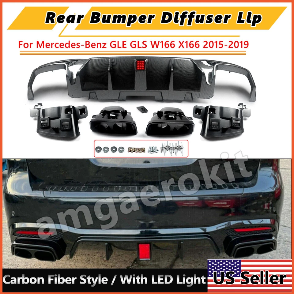 Bs Style Rear Diffuser For Mercedes GLE GLS W166 X166 2016-2019 Carbon Look Foto 1 de 4