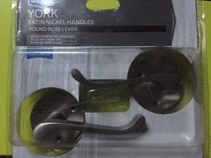WICKES YORK ROUND ROSE LEVER SATIN NICKEL HANDLES-NO RESERVE - Picture 1 of 2