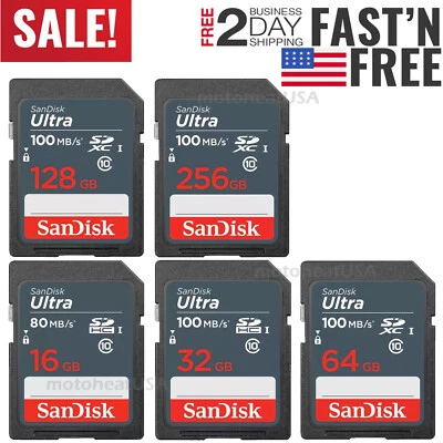 SanDisk SD Ultra 100MB/s 32GB 64GB 128GB 100MBs SDHC SDXC C10 Card LOT - Image 1 of 4
