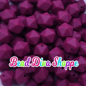 Set of 10 - 14mm - BURGUNDY HEX - Silicone Beads - for DIY and Jewelry Making Su - Picture 1 of 1
