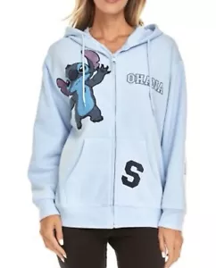 NWT STITCH Disney Ohana Lilo & Stitch Light BLUE Hoodie Zip Jacket SIZE 2XL - Picture 1 of 11