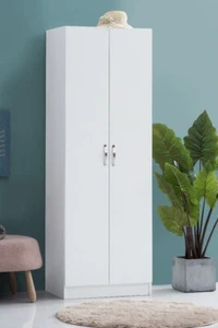 2 Door Wardrobe Clothes Storage Cupboard Closet Hanging Rail Bedroom Hall White - Picture 1 of 9
