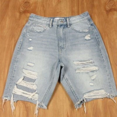 Bermuda jeans VERVET Ledro cintura alta tamanho P jeans desgastado bainha crua V2189 - Imagem 1 de 4