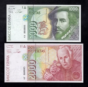 F.C. 2 BILLETES DEL MISMO NUMERO  Y DIFERENTE SERIE  1000 Y 2000 PESETAS 1992 . - Bild 1 von 2