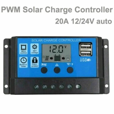PWM 20A 12/24V Solarladeregler Regler Batterieladegerät LCD USB... - Bild 1 von 4