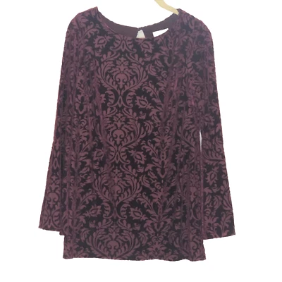 ECI NY Womens Top Medium Burgundy Velvet Jacquard Bell Sleeves Lined - Image 1 of 4