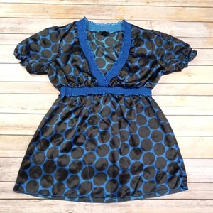 Blusa Rue 21 L Cintura Imperio Calada Cuello en V Profundo Azul Negro Círculos - Imagen 1 de 5