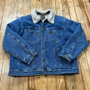 Vintage Lee Trucker Jacket Mens XL Blue Denim Sherpa Type 3 Western Biker Tough - Picture 1 of 14