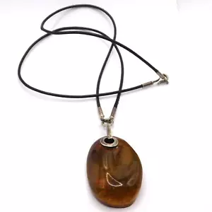 TRANSLUCENT BALTIC AMBER AND STERLING SILVER MODERNIST PENDANT NECKLACE - Picture 1 of 12