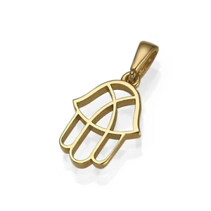 Modern Design Hamsa Pendant in 14K Gold Protective Lucky Charm Jewish Jewelry - Imagen 1 de 8