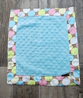 Blankets & Beyond Lovey Security Blanket Blue Teal Polka Dot Satin 16X14. - Image 1 of 4