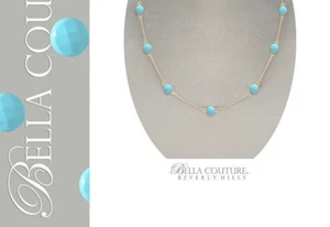 NEW RARE 14K YELLOW GOLD SLEEPING BEAUTY TURQUOISE NECKLACE VTG CHARM 24" - 18" - Picture 1 of 24
