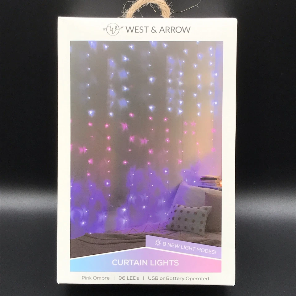 West & Arrow Pink Ombre 96 Ct LED Battery Operated Curtain Lights DMG Pkg B160