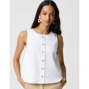 NUEVO CON ETIQUETAS J. Camiseta sin mangas Crew XS mezcla de lino con botones delanteros blanca - Imagen 1 de 6