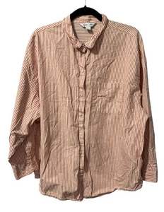 Old Navy Women’s XL Pink White Striped Boyfriend Shirt Long Sleeve Button Front - Picture 1 of 5