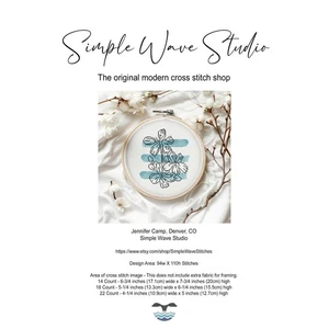 Blue Daisy Abstract Watercolor Modern Black Art Counted Cross Stitch Pattern KIT - Picture 1 of 7