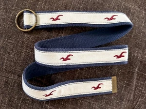 Vintage Hollister 2005 Canvas Gürtel Messing O-Ring gesticktes Logo Möwe 38" - Bild 1 von 5