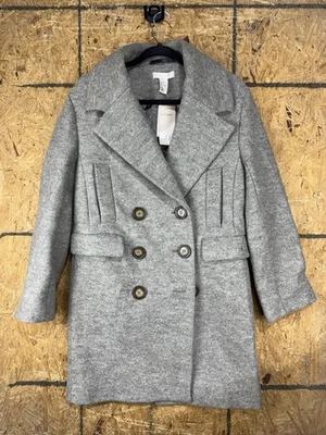 H&M Double Breasted Gray Heather Pea Coat Jacket, Size 0 Wool Blend - Image 1 of 4