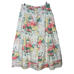 Falda Midi Lauren Ralph Lauren Para Mujer 14 Rosa Floral Algodón Perla Forrada con Botones - Imagen 1 de 8