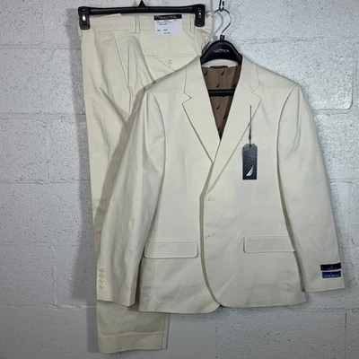 Nautica Men's Modern-Fit Seasonal Cotton Stretch Suit Solid Cream 40S 34W $395 - Image 1 of 4