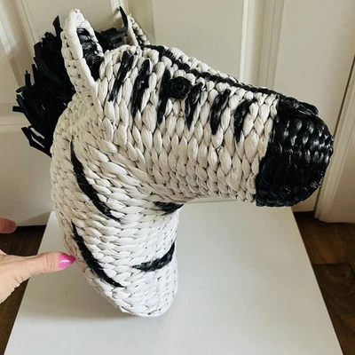 Wicker Rattan Zebra Wall Hanging Safari Nursery Bar Decor Zebra Head Mount - Image 1 of 4