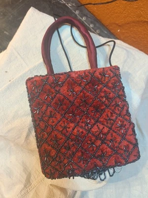 Mini Bolso de Mano Bandolera de Hombro Boho Años 90 Cartera de Terciopelo Malva con Cuentas De Colección Foto 1 de 4