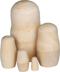TRIXES 5 Layer Wooden DIY Nesting Dolls NEW Craft Creative Unpainted Dolls x5 - Picture 1 of 7