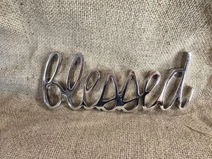 Stand Alone Chrome Brass Words - Blessed - In Cursive, Inspirational Home Decor - Picture 1 of 5