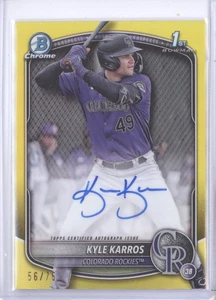 KYLE KARROS 2025 Bowman Chrome AUTO YELLOW REFRACTOR PROSPECT RC /75 Rockies #KK - Picture 1 of 2