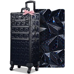 Byootique Mermaid Black 4in1 Rolling Makeup Train Case Cosmetic Organizer Wheel - Picture 1 of 10