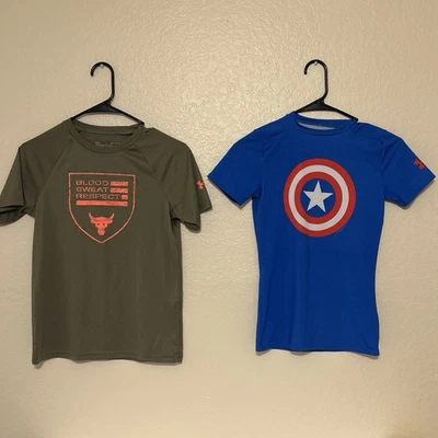 Under Armour  Fitted shirt Boys Captain America & Project Rock Loose Lot Sz YM - Image 1 of 4