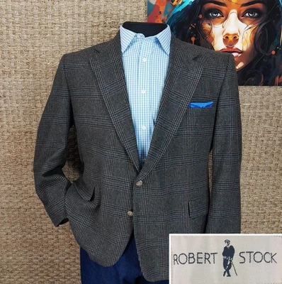 Robert Stock Men’s Size 50 R Brown & Black Wool Sport Coat Prince of Wales Plaid - Image 1 of 4