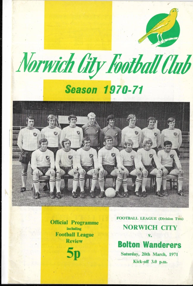NORWICH CITY V BOLTON WANDERERS 20/03/1971 DIVISION 2 (14) - Image 1 of 1