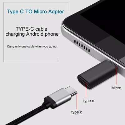 Micro USB Stecker zu USB-C Buchse Adapter Konverter für Handy Tablet - Schwarz - Bild 1 von 4