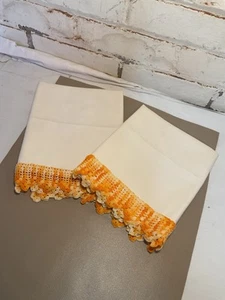 Standard Pillowcase (2) - Vintage Hand Crocheted on Thick Case - White - Picture 1 of 5