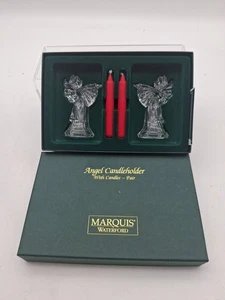Marquis WATERFORD Crystal 2 Angels Candle Holder With Candles NIB - Picture 1 of 2