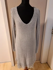 Strickkleid Gr. 44/46 hellgrau mit Spitze figurumspielend von Rainbow - Bild 1 von 4
