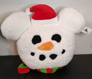 Mickey Mouse Schneemann Gesicht Disney Parks Weihnachten 2024 Dekokissen Plüsch Etikett - Bild 1 von 7