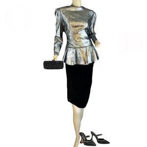 WOMEN'S A.J. BARI VINTAGE 1980'S SILVER AND BLACK COCKTAIL DRESS NWT SZ 12 - Picture 1 of 13